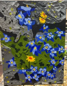 Yellow Daisies and Colorado Blue Columbines (18” x 24”)