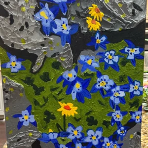Yellow Daisies and Colorado Blue Columbines (18” x 24”)