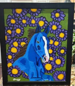 Blue Horse (painting 20” x 24” frame 23” x 26.75”)