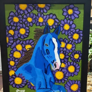 Blue Horse (painting 20” x 24” frame 23” x 26.75”)