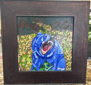 Blue Bear (painting 12” x 12,”  frame 18” x 18”)