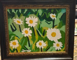 Daisies (painting 14” x 11,” frame 17.5” x 15”)