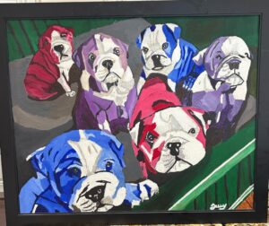 Six Puppies (painting 30” x 24,” frame 33” x 27.5 “)