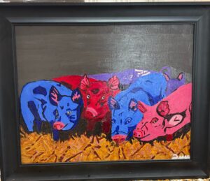 Pigs (painting 20” x 16,” frame 24.5” x 20.5”)