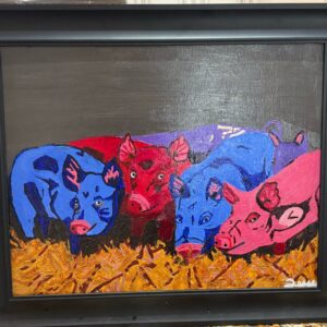 Pigs (painting 20” x 16,” frame 24.5” x 20.5”)